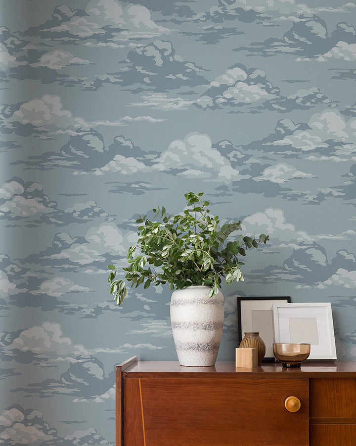 Cumulus Blue Clouds Wallpaper - Brewster Wallcovering