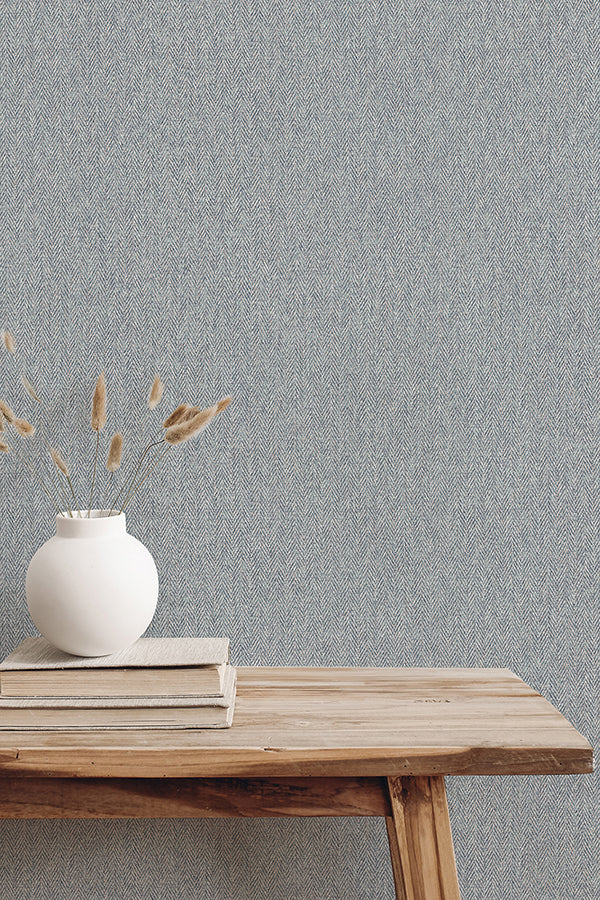 Herringbone Blue Tweed Wallpaper - Brewster Wallcovering