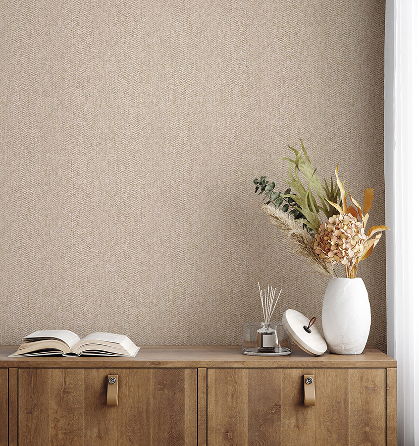 Herringbone Neutral Tweed Wallpaper - Brewster Wallcovering