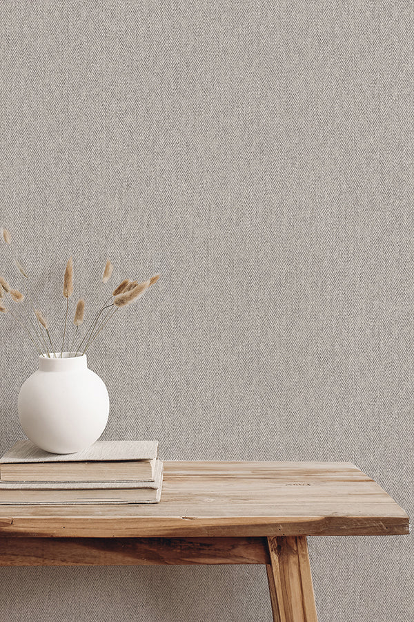 Herringbone Grey Tweed Wallpaper - Brewster Wallcovering