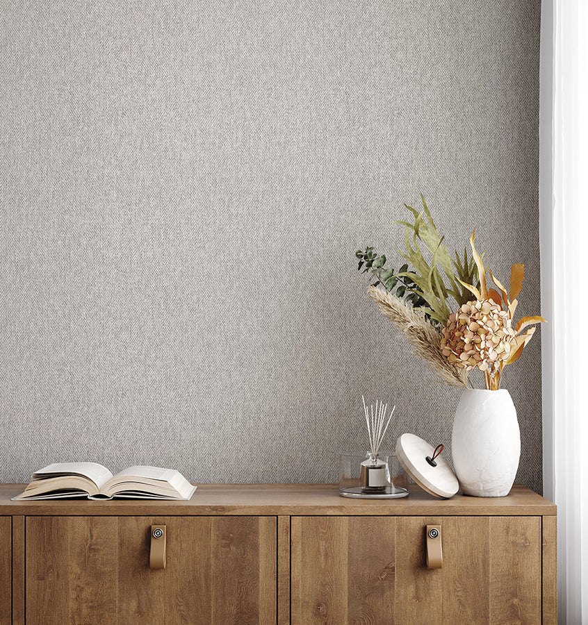 Herringbone Grey Tweed Wallpaper - Brewster Wallcovering