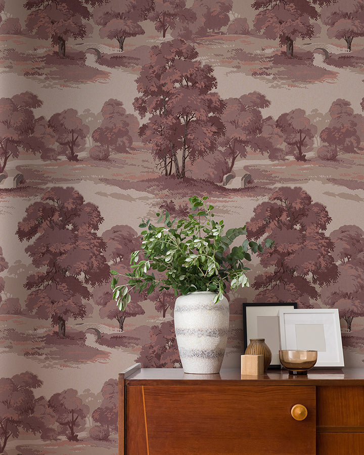 Sherwood Merlot Glade Wallpaper - Brewster Wallcovering