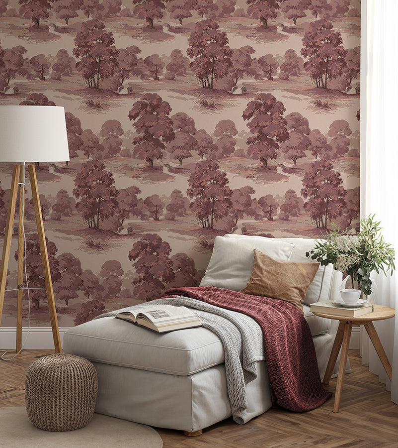 Sherwood Merlot Glade Wallpaper - Brewster Wallcovering