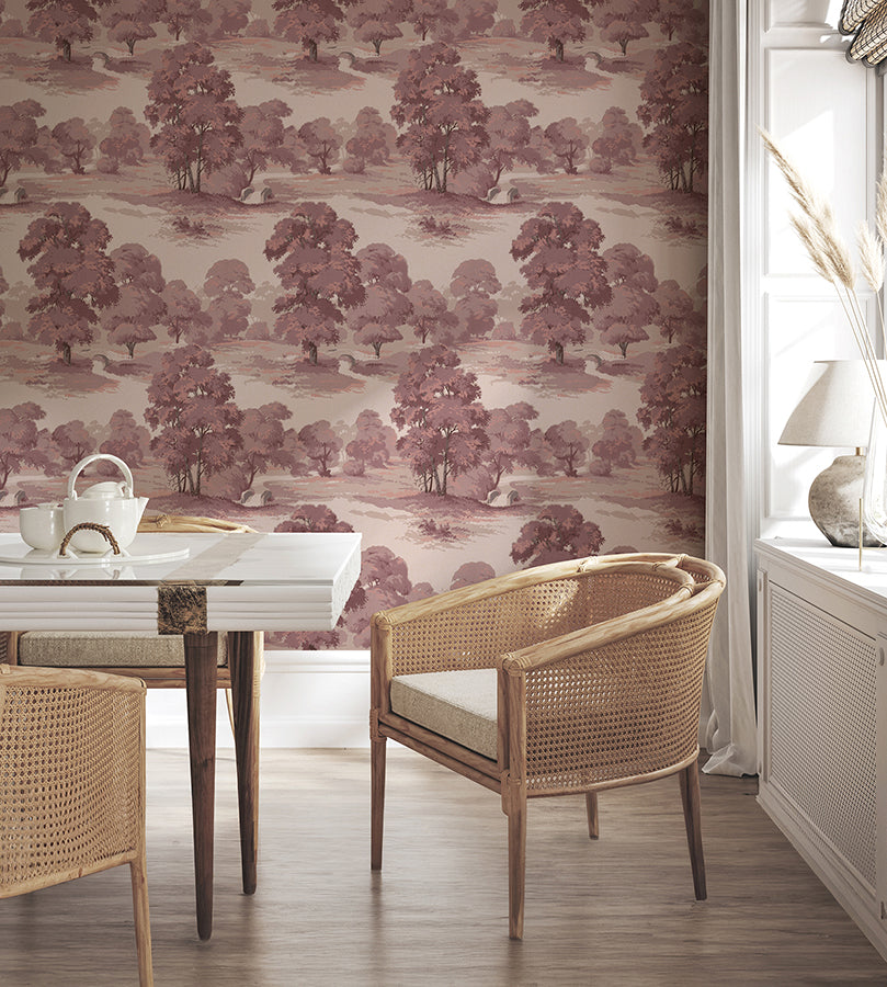 Sherwood Merlot Glade Wallpaper - Brewster Wallcovering