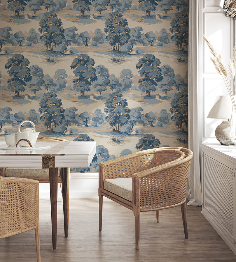 Sherwood Blue Glade Wallpaper - Brewster Wallcovering