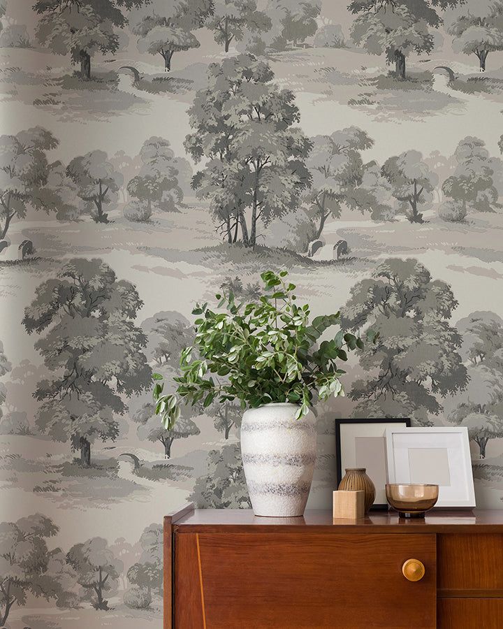 Sherwood Grey Glade Wallpaper - Brewster Wallcovering