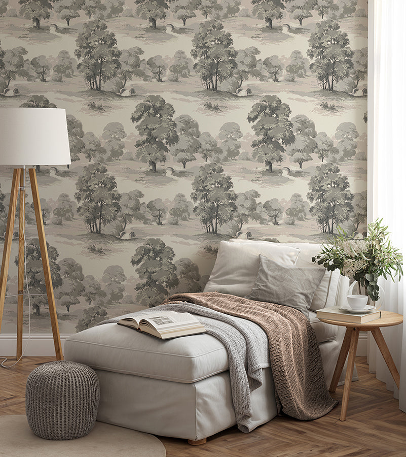 Sherwood Grey Glade Wallpaper - Brewster Wallcovering