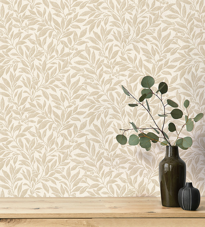 Winter Berry Beige Vine Wallpaper - Brewster Wallcovering