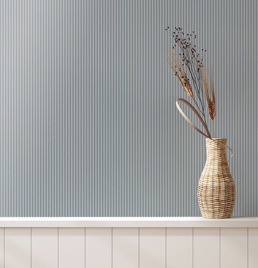 Ticking Blue Stripe Wallpaper - Brewster Wallcovering