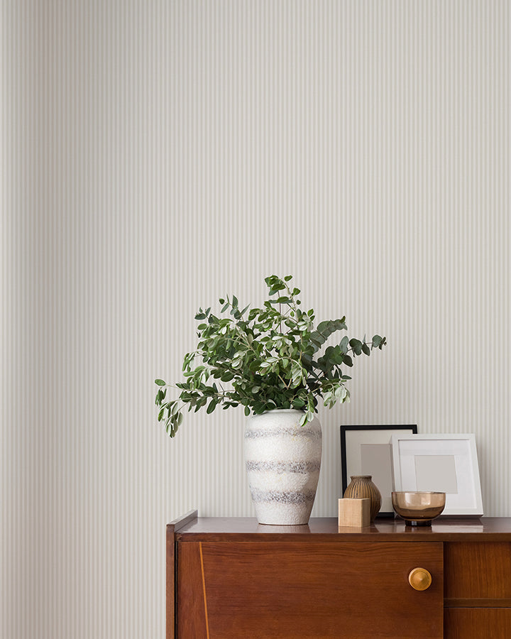 Ticking Light Grey Stripe Wallpaper - Brewster Wallcovering