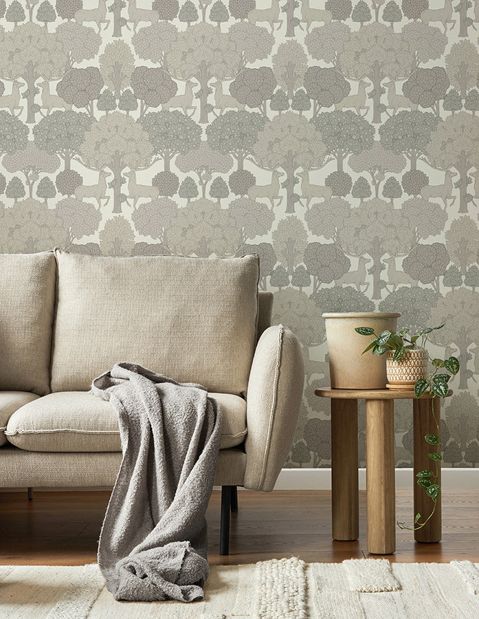 Forest of Arden Grey Deer Wallpaper - Brewster Wallcovering