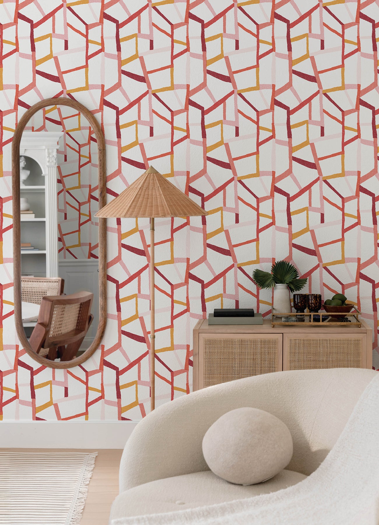 Tate Pink Geometric Linen Wallpaper - Brewster Wallcovering