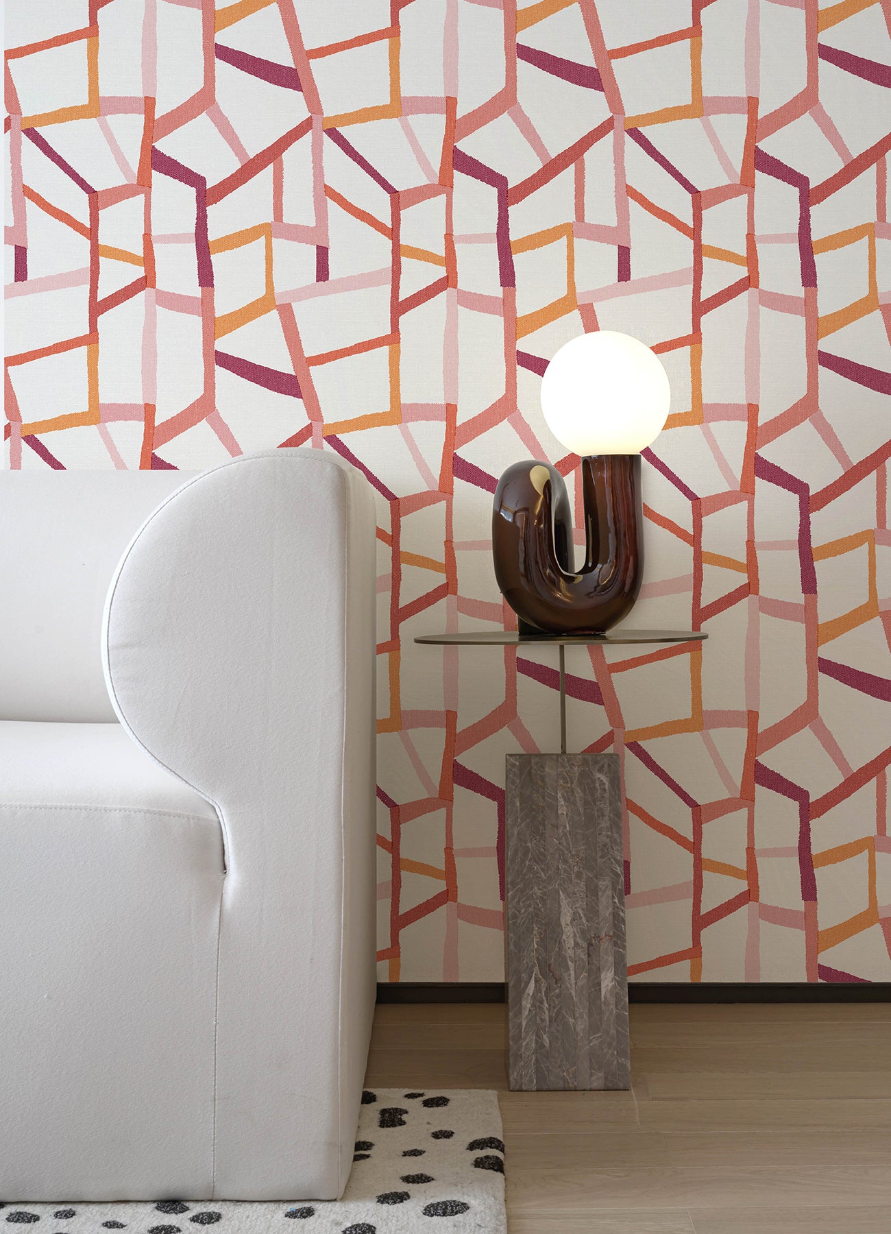 Tate Pink Geometric Linen Wallpaper - Brewster Wallcovering