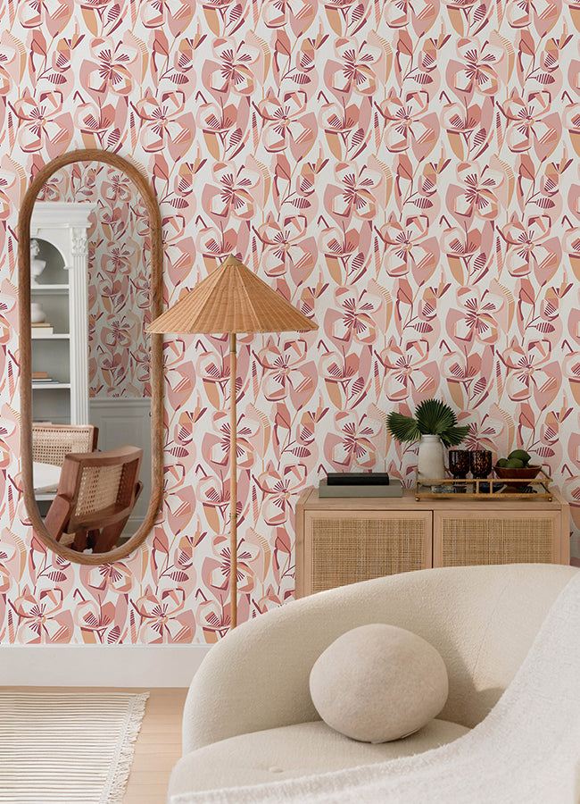 Nathalie Coral Abstract Blooms Wallpaper - Brewster Wallcovering