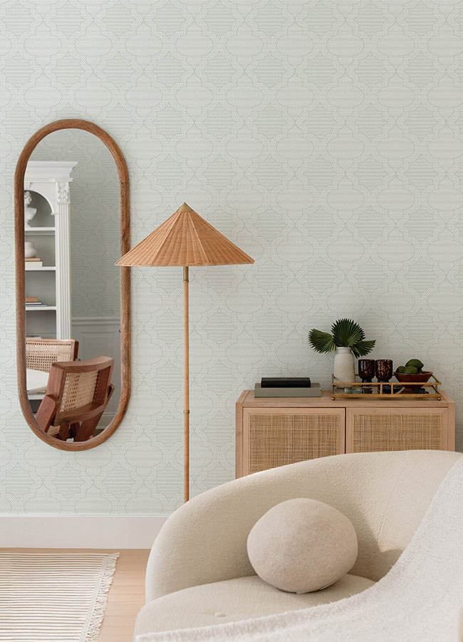 Ernest Turquoise Quilted Quatrefoil Wallpaper - Brewster Wallcovering