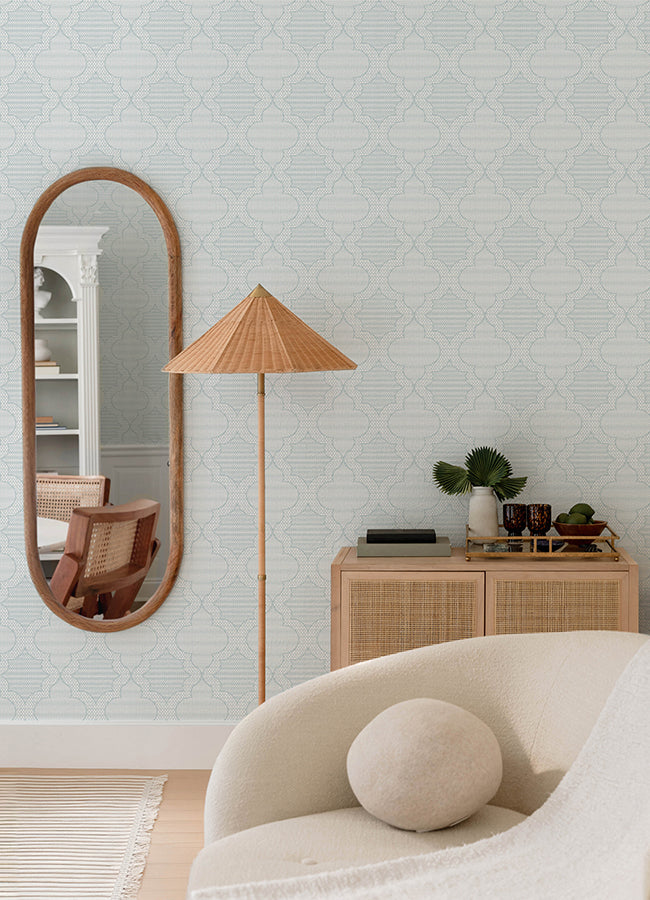 Ernest Blue Quilted Quatrefoil Wallpaper - Brewster Wallcovering