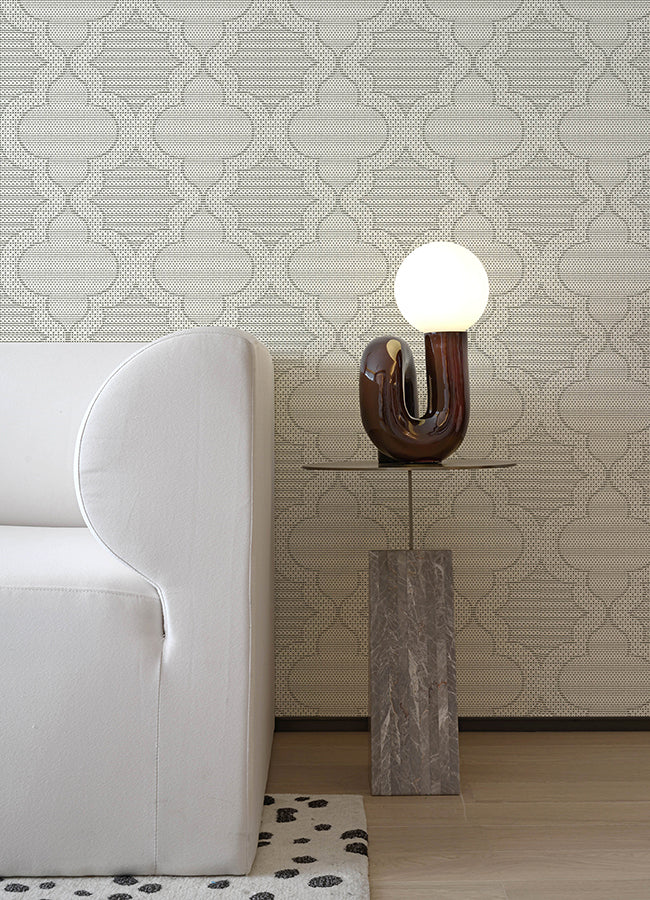 Ernest Charcoal Quilted Quatrefoil Wallpaper - Brewster Wallcovering