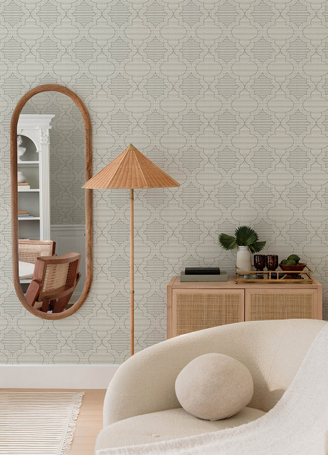 Ernest Charcoal Quilted Quatrefoil Wallpaper - Brewster Wallcovering