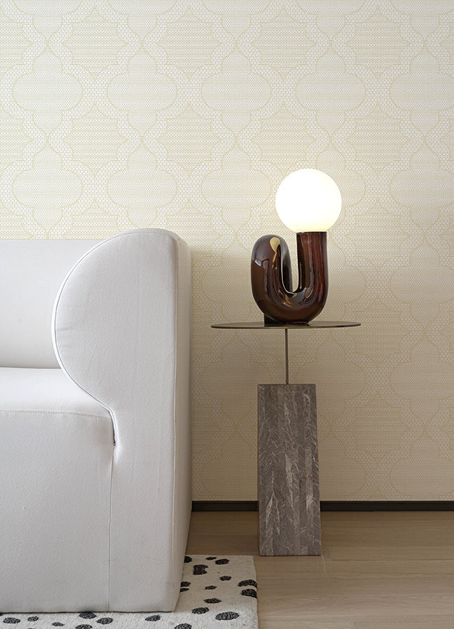 Ernest Yellow Quilted Quatrefoil Wallpaper - Brewster Wallcovering