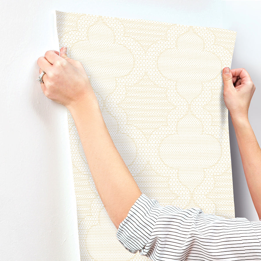 Ernest Yellow Quilted Quatrefoil Wallpaper - Brewster Wallcovering