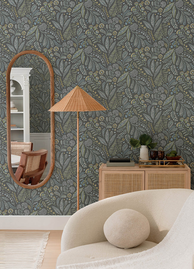 Briar Grey Floral Wallpaper - Brewster Wallcovering