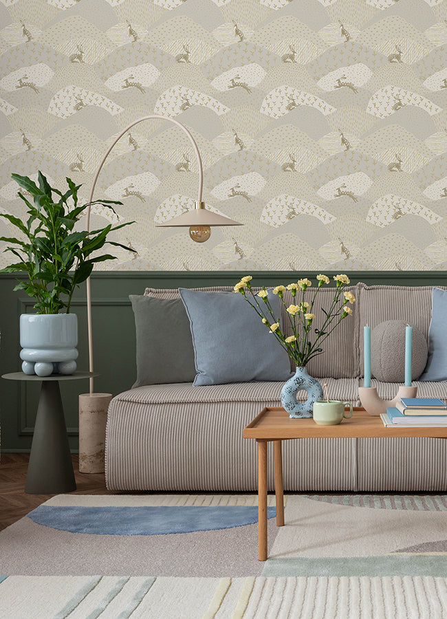 Peter Light Grey Rabbit Fields Wallpaper - Brewster Wallcovering