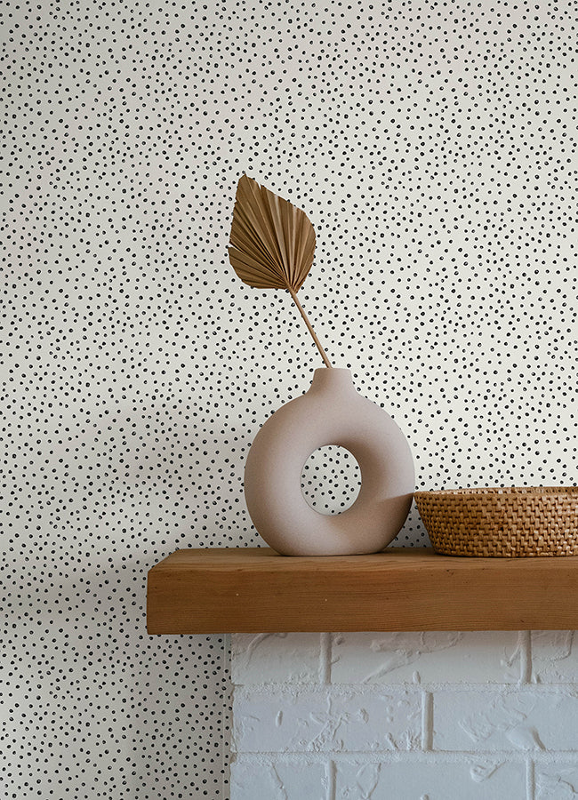 Cassie Black Petite Polka Wallpaper - Brewster Wallcovering