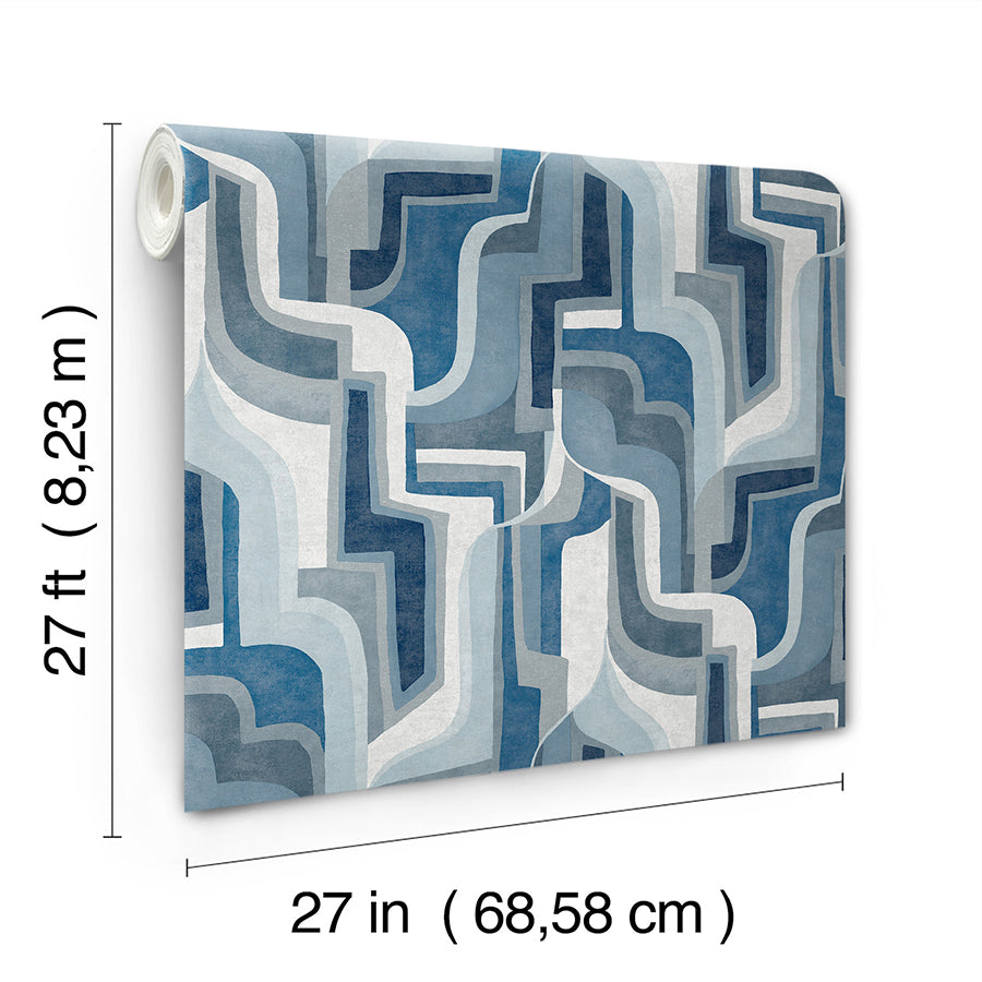 Tulum Blue Surreal Shapes Wallpaper - Brewster Wallcovering