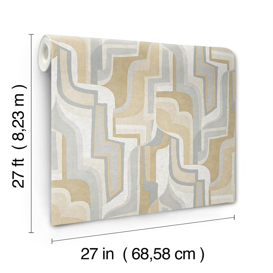 Tulum Khaki Surreal Shapes Wallpaper - Brewster Wallcovering