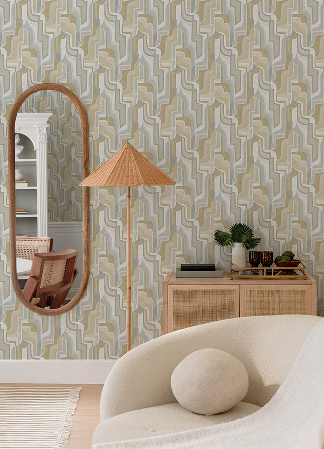 Tulum Khaki Surreal Shapes Wallpaper - Brewster Wallcovering