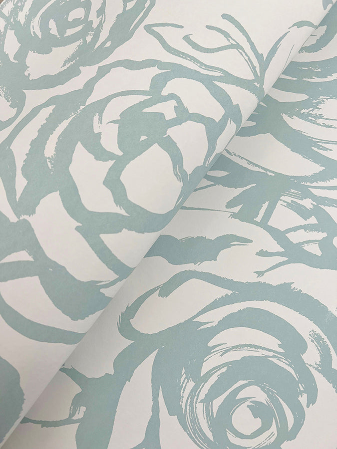 Nelda Light Blue Rose Wallpaper - Brewster Wallcovering