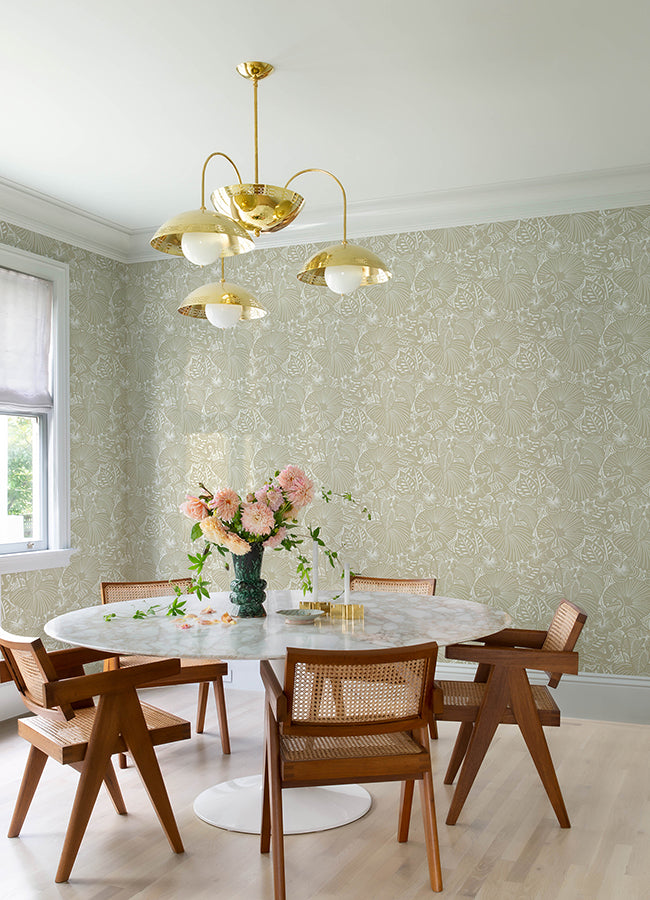 Idalia Beige Floral Flamingo Wallpaper - Brewster Wallcovering