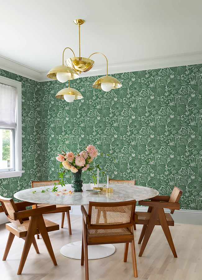 Idalia Green Floral Flamingo Wallpaper - Brewster Wallcovering