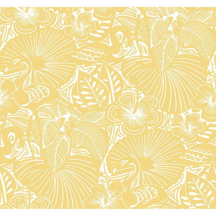 Picture of Idalia Yellow Floral Flamingo Wallpaper