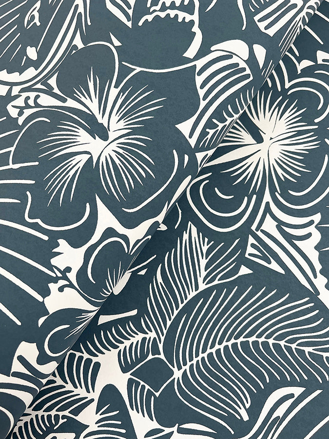 Idalia Navy Floral Flamingo Wallpaper - Brewster Wallcovering