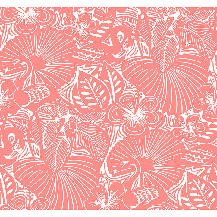 Picture of Idalia Coral Floral Flamingo Wallpaper