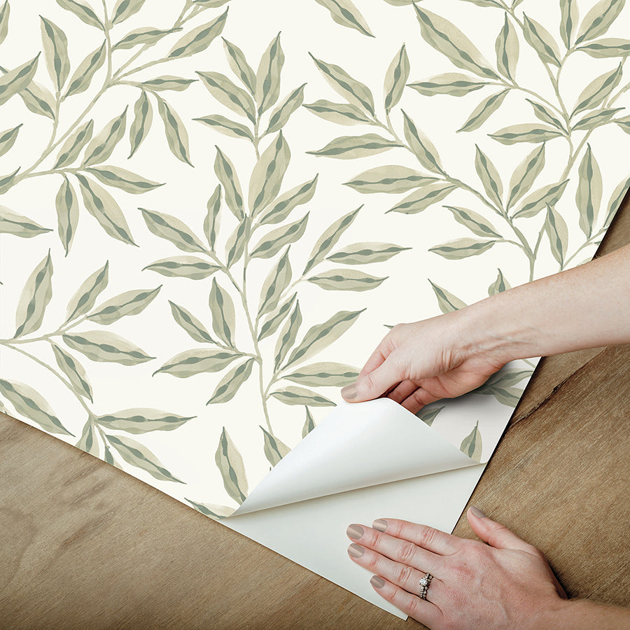 CLJ Rowan Green Peel and Stick Wallpaper - Brewster Wallcovering