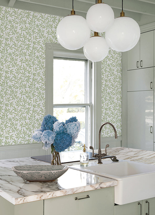 CLJ Rowan Green Peel and Stick Wallpaper - Brewster Wallcovering