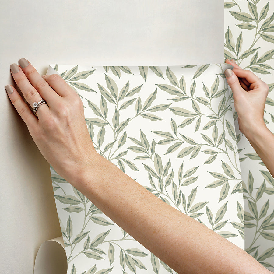 CLJ Rowan Green Peel and Stick Wallpaper - Brewster Wallcovering