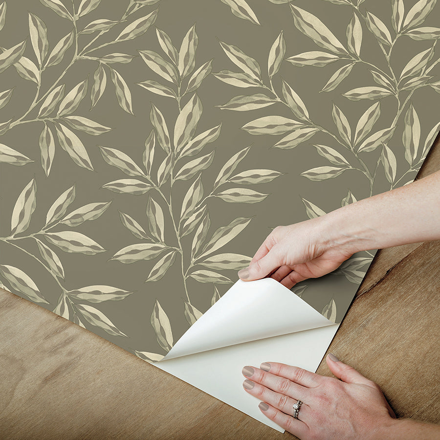 CLJ Rowan Olive Peel and Stick Wallpaper - Brewster Wallcovering