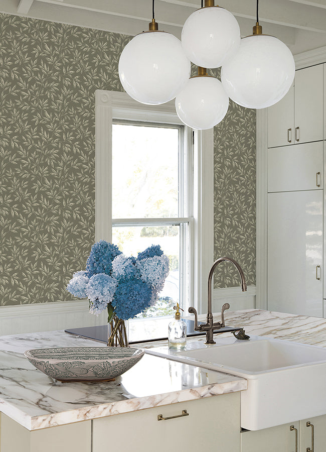 CLJ Rowan Olive Peel and Stick Wallpaper - Brewster Wallcovering