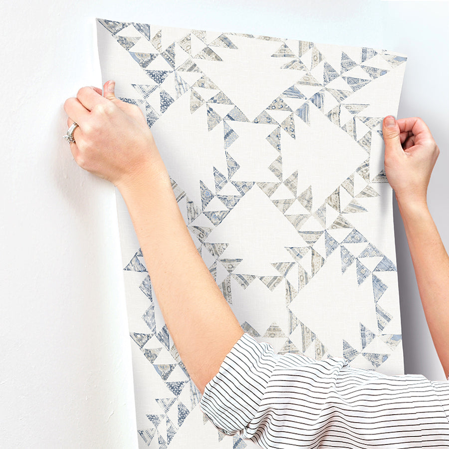 Scrap Quilt Denim Wallpaper - Brewster Wallcovering