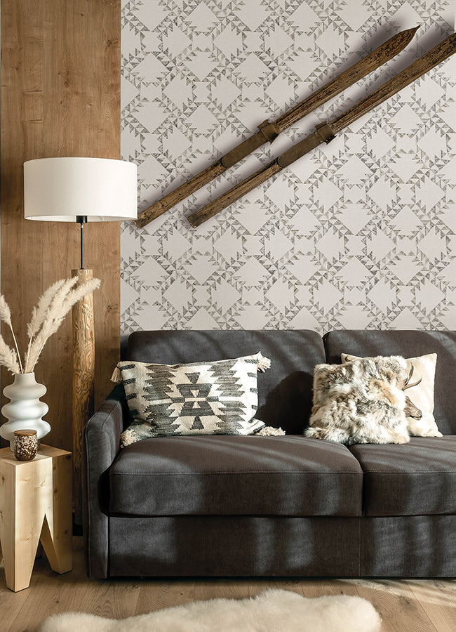 Scrap Quilt Grey Wallpaper - Brewster Wallcovering