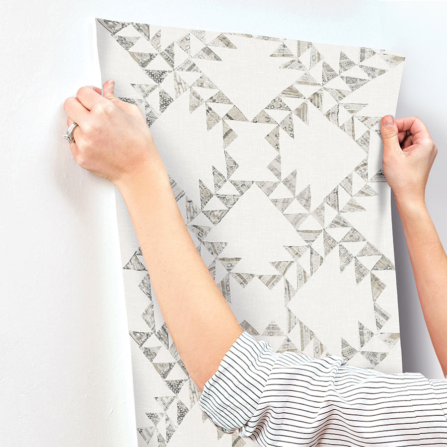 Scrap Quilt Grey Wallpaper - Brewster Wallcovering