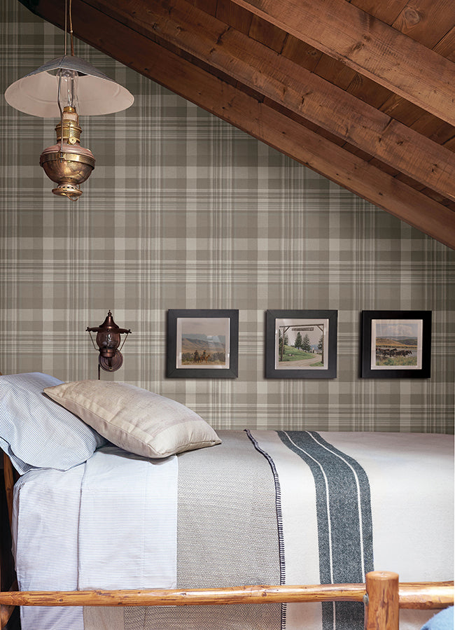 Dutton Plaid Light Brown Wallpaper - Brewster Wallcovering