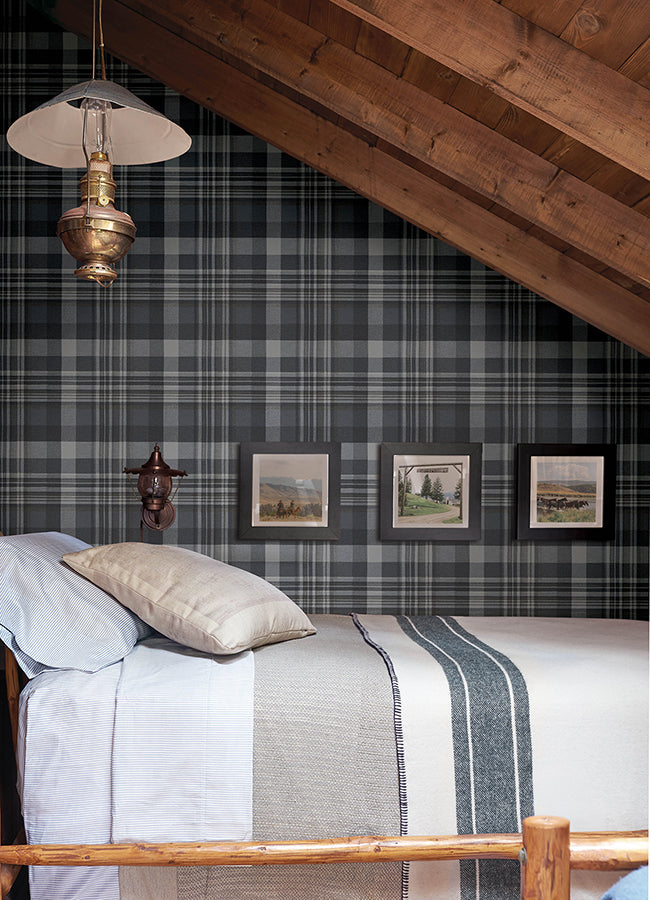 Dutton Plaid Indigo Wallpaper - Brewster Wallcovering