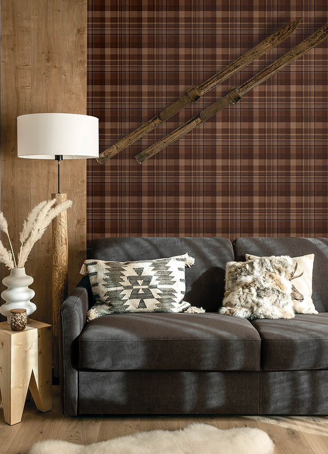 Dutton Plaid Rust Wallpaper - Brewster Wallcovering