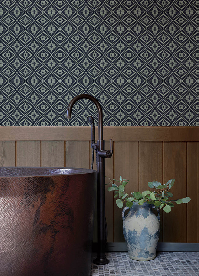 Camp Blanket Dark Blue Wallpaper - Brewster Wallcovering