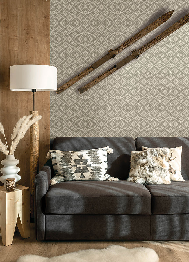 Camp Blanket Silver Wallpaper - Brewster Wallcovering