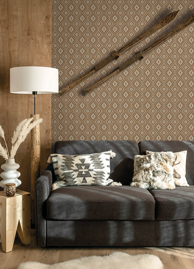 Camp Blanket Chestnut Wallpaper - Brewster Wallcovering